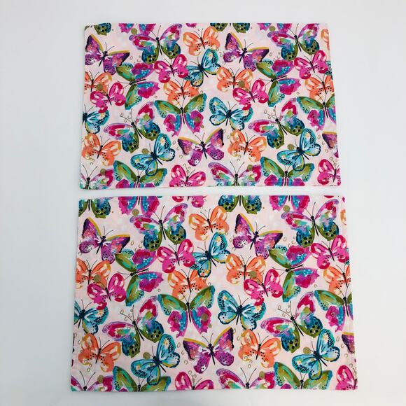 American VINTAGE Handmade Pink Butterfly Fabric Utensil Pocket Placemat Set of 2 - Picture 3 of 5